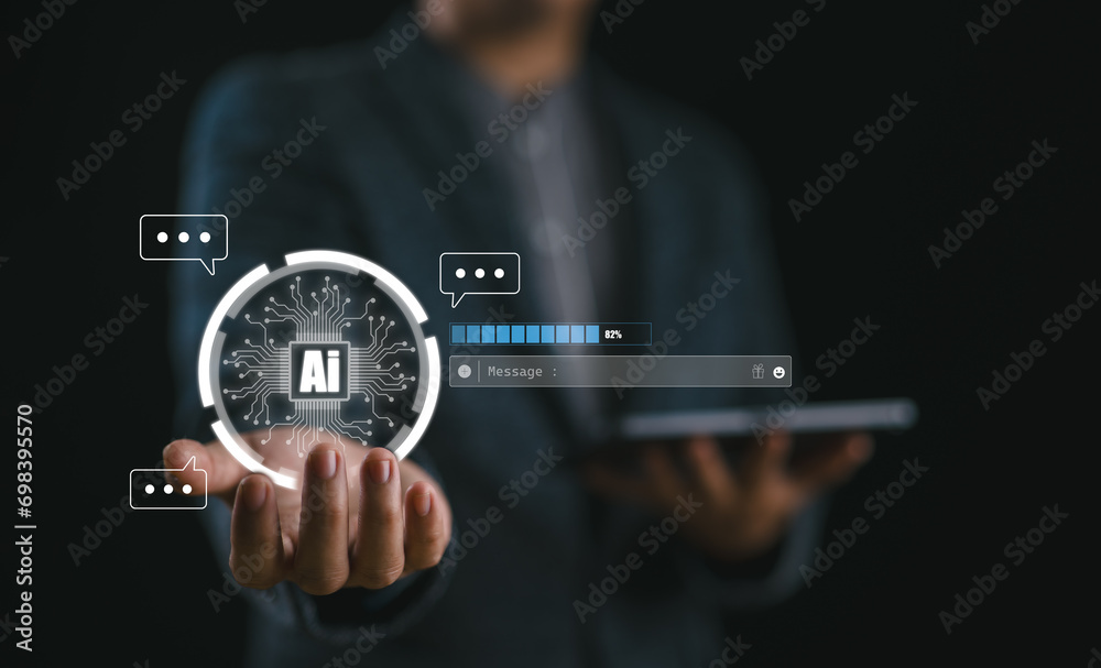 Aufkleber Artificial Intelligence, Ai, technology smart robot AI, artificial intelligence by enter command prompt for generates something, Futuristic technology transformation, assistant, secretary, Chatbot.