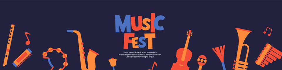 Music fest web banner. Music horizontal background.