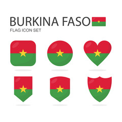 Burkina Faso 3d flag icons of 6 shapes all isolated on white background.