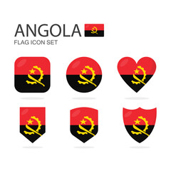 Angola 3d flag icons of 6 shapes all isolated on white background.