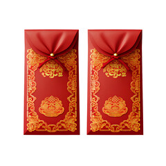 Red envelopes with money in them, isolated on transparent background, PNG, 300 DPI