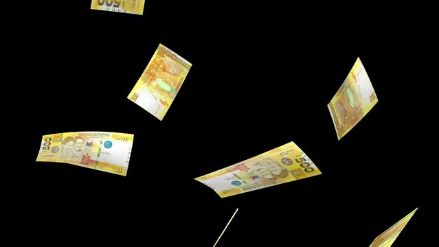 Flying Wealth: Animated Philippine 500 Peso Bills' Aerial Elegance from air dropping