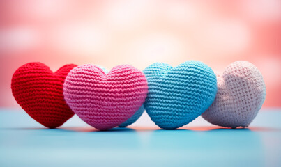 Mixed colors yarn heart. Adorable little heart crocheted by hand. Valentine romance love forever theme