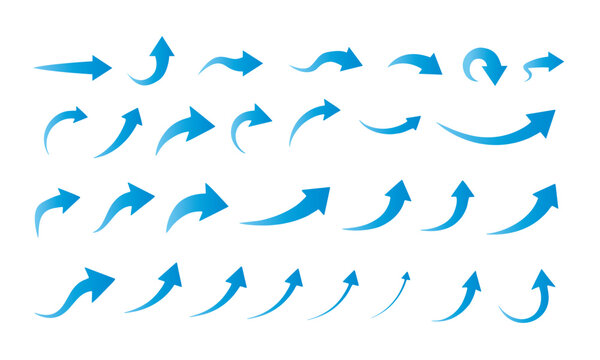 Blue arrows clean fresh air flow collection. Flat style curved arrow icon vector isolated. different kinds of arrow symbol indicator. for your apps, websites and UI or UX design & projects.
