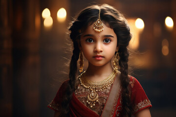 Cute indian little girl child in traditional dress ghagra choli - obrazy, fototapety, plakaty