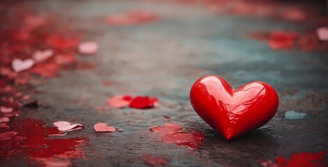 Fototapeta premium Generative ai Heart on wood Red hearts on old wooden planks