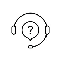 Support Service with Headphones Line Icon. Hotline and Helpline Concept. Headset with Question Mark Sign. Online Help and Customer Support Outline Pictogram. Isolated Vector Illustration.