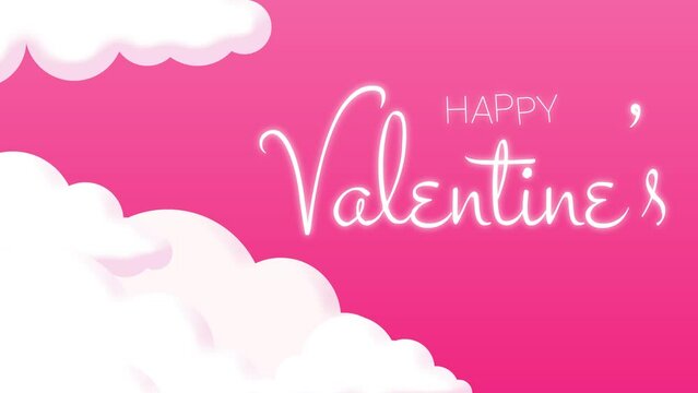 valentine happy valentine day animated lettering valentine's day writing pink love clouds 14 february.