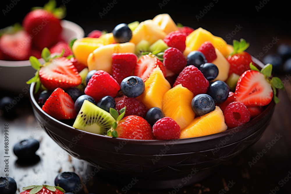 Wall mural Fresh mixed fruits salad in bowl