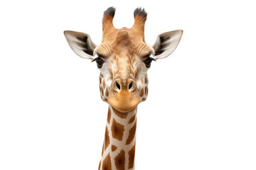 African Giraffe Portrait Isolated on Transparent Background