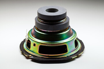 An audio speaker is on white background, Hi-Fi sound system component