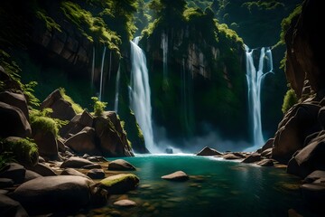 waterfall in Plitvice national park generated AI technology