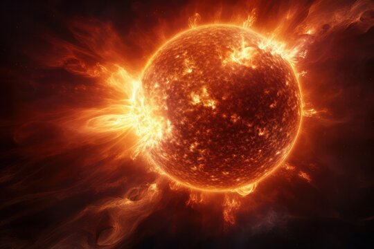 Solar prominence, solar flare, and magnetic storms. Plasma flash on the surface of a star. Elements of this image furnished by NASA.