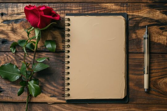 Romantic notes/Bunch of rose flowers and vintage diary background