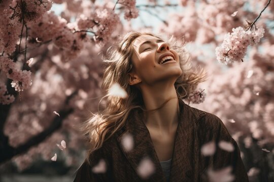 A moment of pure joy under cherry blossom trees. Generative AI
