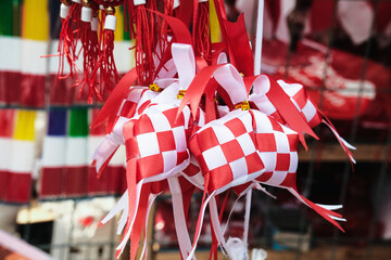 Accessories of Indonesia's Independence Day celebrations sell on city street