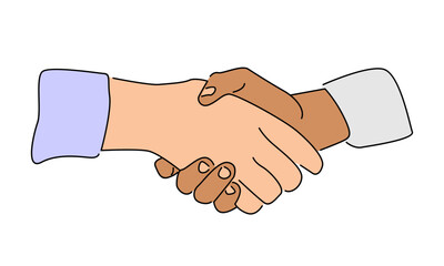 line art color illustration of two businessmen shaking hands