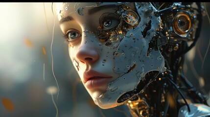 Female robot face, Artificial intelligence concept. 