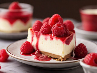 Closeup shot of raspberry cheesecake dessert