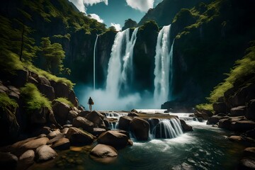 Fototapeta na wymiar waterfall in Plitvice national park generated AI technology