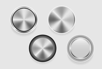 Realistic metal button with circular processing. Metallic button template. Vector illustration - obrazy, fototapety, plakaty