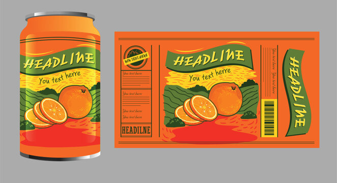 Orange juice label template dark colored classic handdrawn