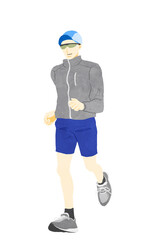キャップにサングラスを着用したランニング中の男性のイラスト