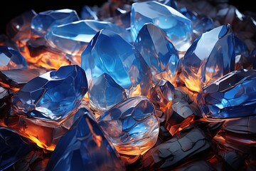 macro photo of blue sapphire crystals isolated on black background Generative AI