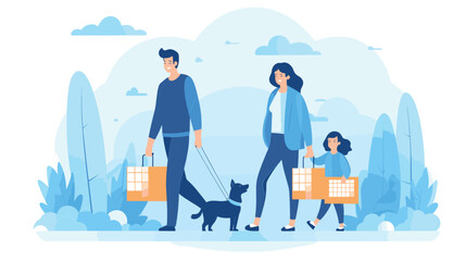   family shopping flat composition with male female characters shopping dog flat vector illustration. Vector illustration  - Powered by Adobe