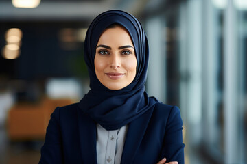 Young and confident businesswoman or corporate employee in hijab