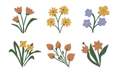 Abstract wildflowers vector clipart. Spring illustration.