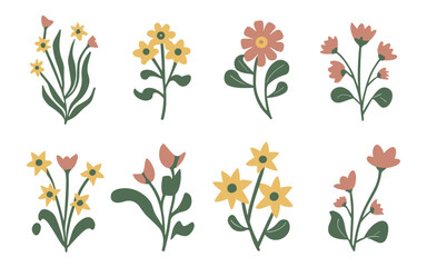 Abstract wildflowers vector clipart. Spring illustration.