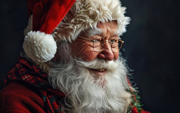 happy smiling Santa Claus with hat in Christmas background