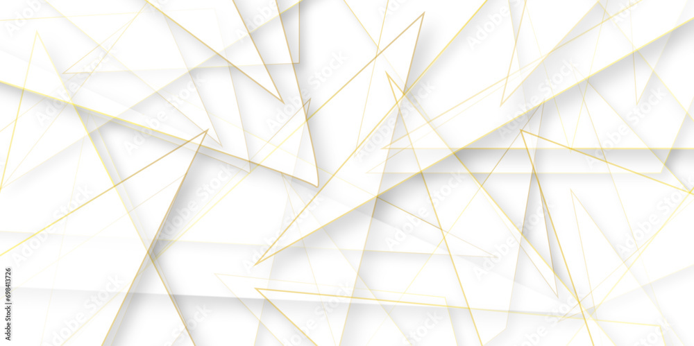 Aufkleber Abstract background with modern geometric triangle golden line with shadows.Abstract Minimal Geometric background with triangular shapes layered bright light geometric banner design.
