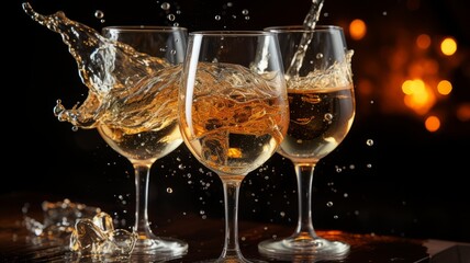 Elegant glasses of champagne with splashes