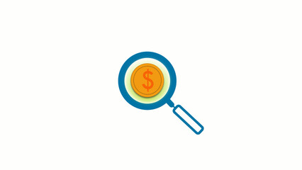 Magnifying glass with dollar analysis icon, simple design business growth concept animation on white background.