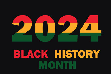 Black History Month 2024. African American history month celebration. Abstract red, yellow, green color flag  on black paper background - obrazy, fototapety, plakaty