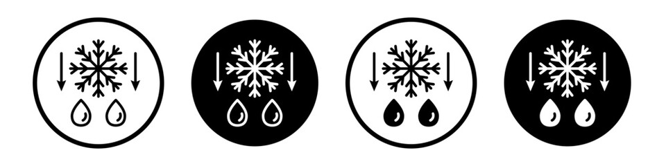 Defrost icon set. fridge quick auto defrost vector symbol. antifreeze system sign in filled and outlined style.