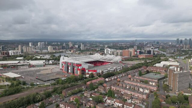 Home of Manchester United F.C. at Old Trafford football stadium, aerial pano