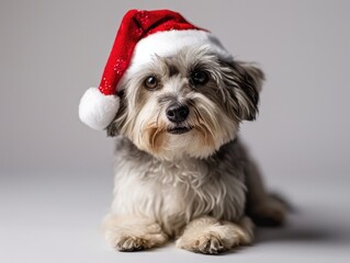 Maltese smiling wearing a Christmas hat, portrait
