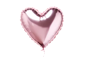 Muurstickers Pink shiny heart shaped metallic foil balloon isolated on white or transparent background © Firn