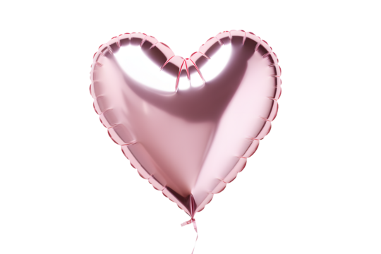 Pink shiny heart shaped metallic foil balloon isolated on white or transparent background