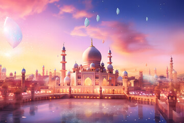 Obraz premium ramadan Kareem, Ramadan crescent moon, Eid Mubarak Islamic festival social media banner and Eid Mubarak Post Template, islam