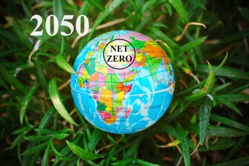 Net zero 2050 emissions icon concept in hand for the environment policy animation concept...