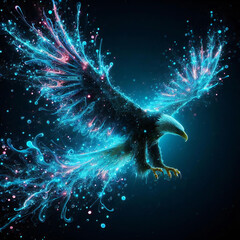 bioluminescent of neon glow with sparkle flying eagle