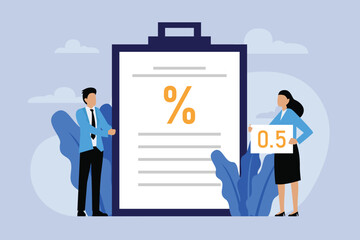 Business people with percentage sign 2d flat vector illustration