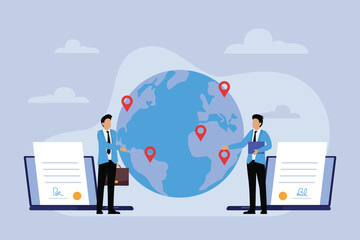 Partners sign franchise agreement 2d flat vector illustration