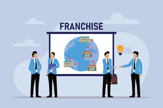 Partners sign franchise agreement 2d flat vector illustration