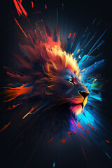 splash screen explosions artwork of a lion's face