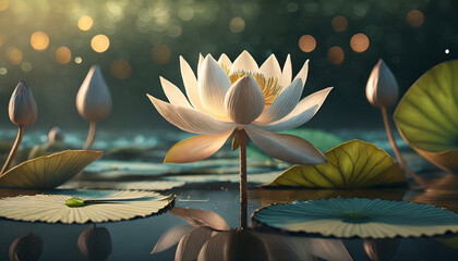 Piękny kwiat lotosu, lilia wodna, dekoracja ścienna, generative ai